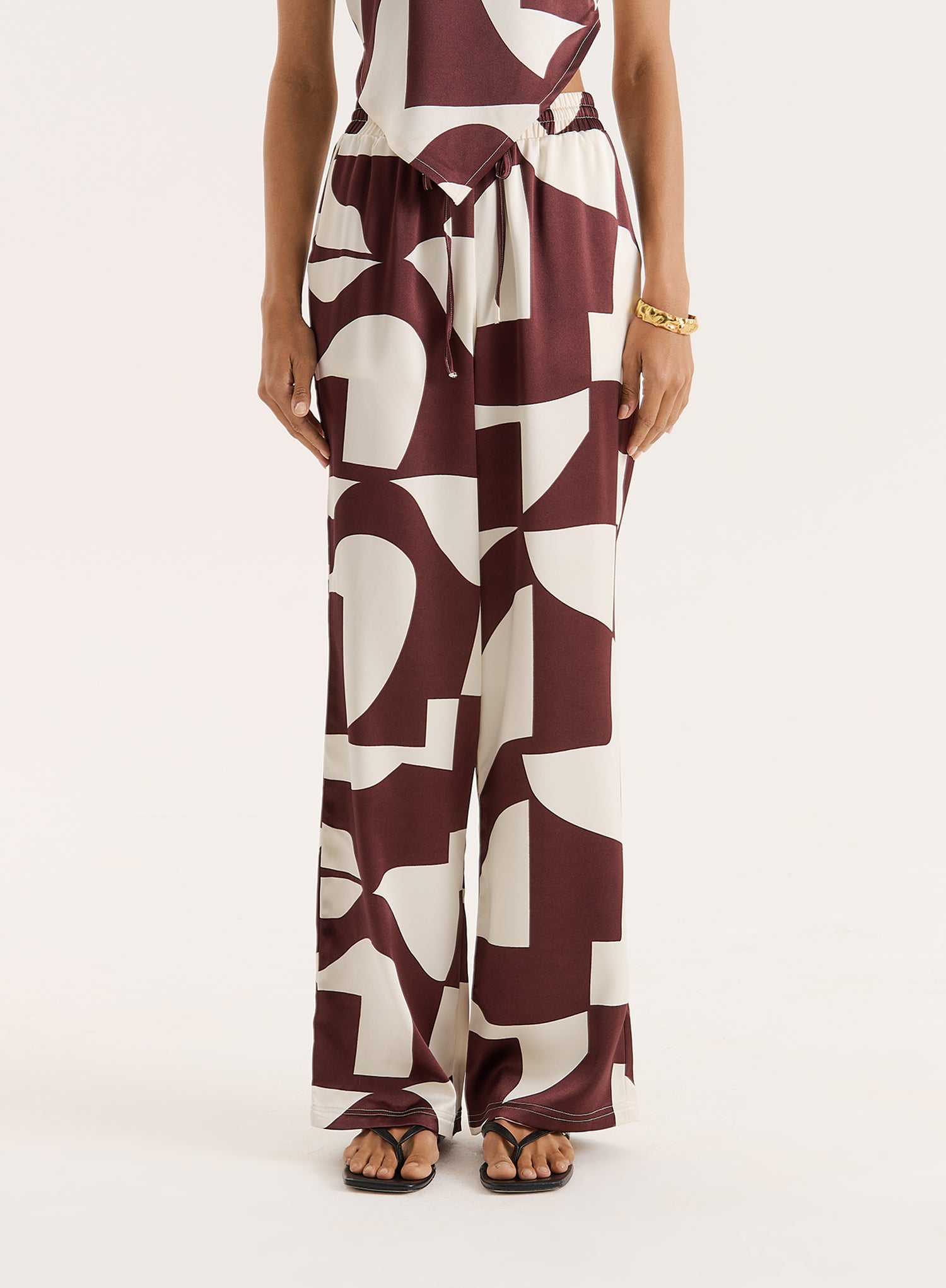 Chocolate Abstract Print Satin Trouser